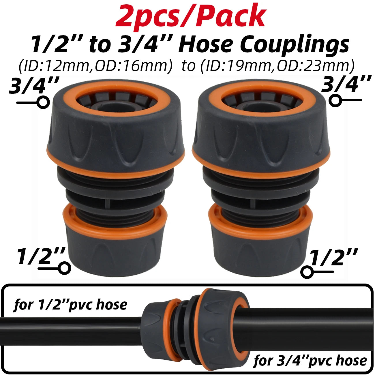 KESLA 2pcs 1/2" 3/4" Garden Hose Adapter 16mm Quick Connector Stop Plug Coupler Joint Water Irrigation Tube Repair Extender