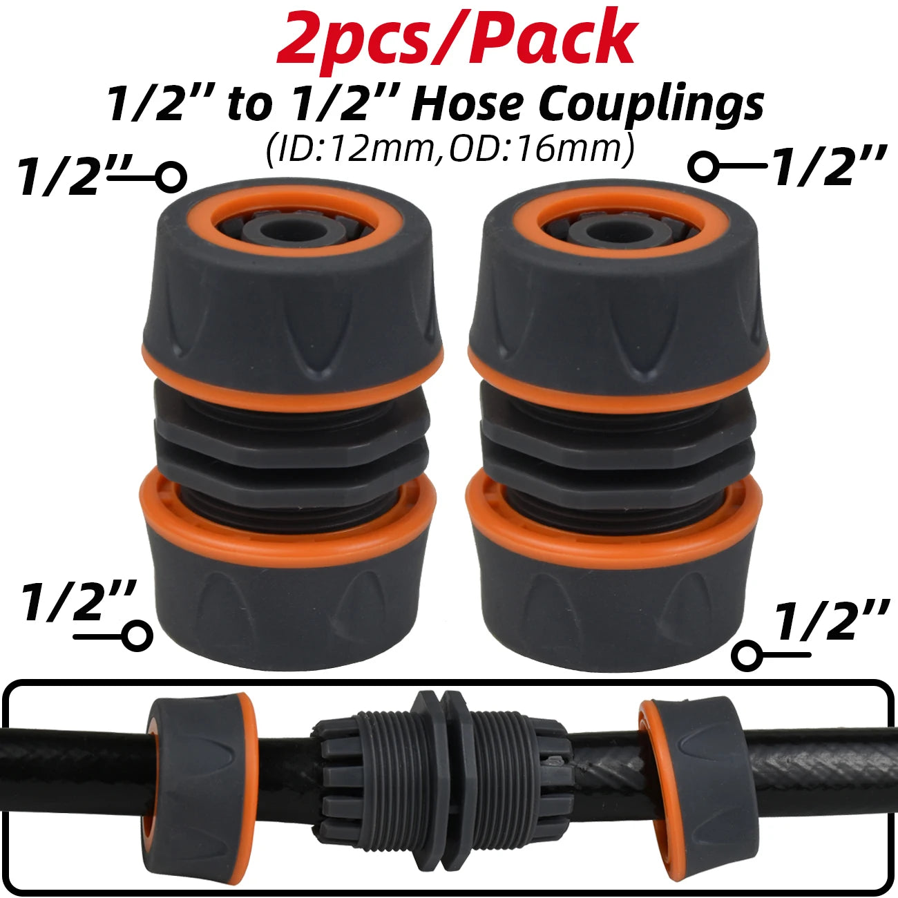 KESLA 2pcs 1/2" 3/4" Garden Hose Adapter 16mm Quick Connector Stop Plug Coupler Joint Water Irrigation Tube Repair Extender