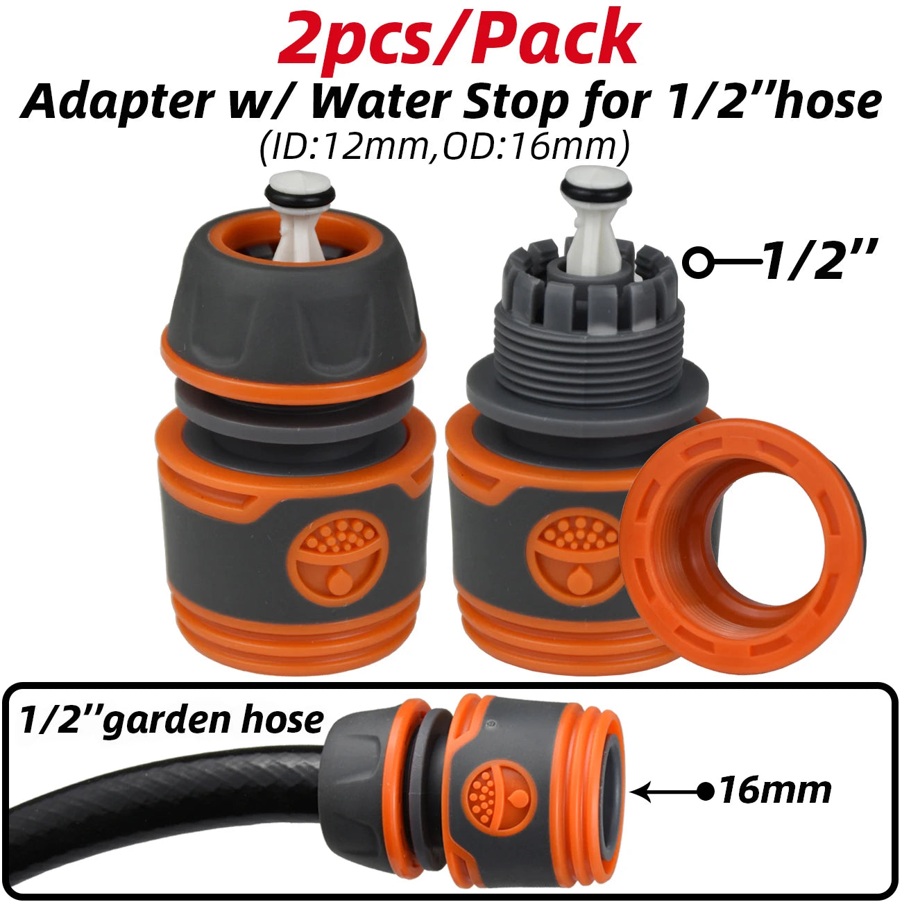 KESLA 2pcs 1/2" 3/4" Garden Hose Adapter 16mm Quick Connector Stop Plug Coupler Joint Water Irrigation Tube Repair Extender