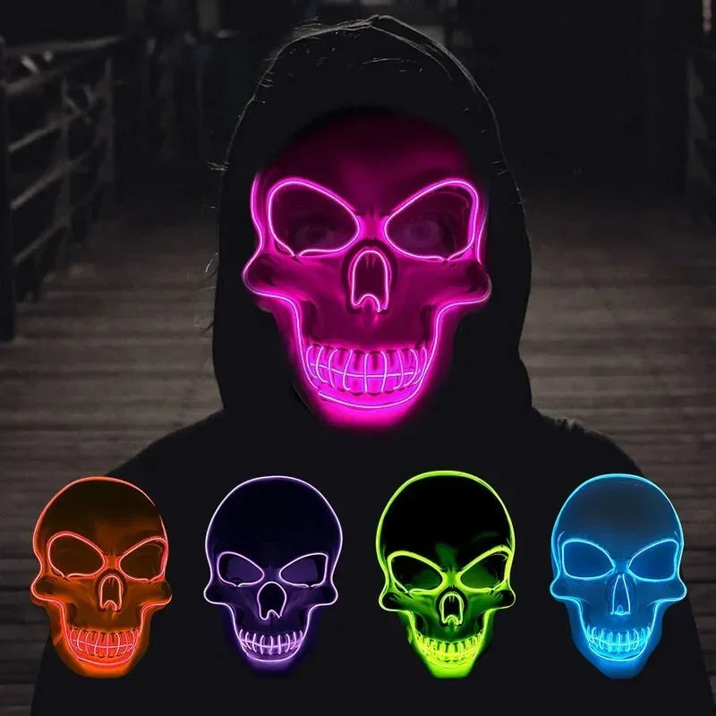 New Horror Halloween LED Skull Mask Glowing Party Purge Mask Luminous Neon Led Light Masque Masquerade Party Masks Cosplay