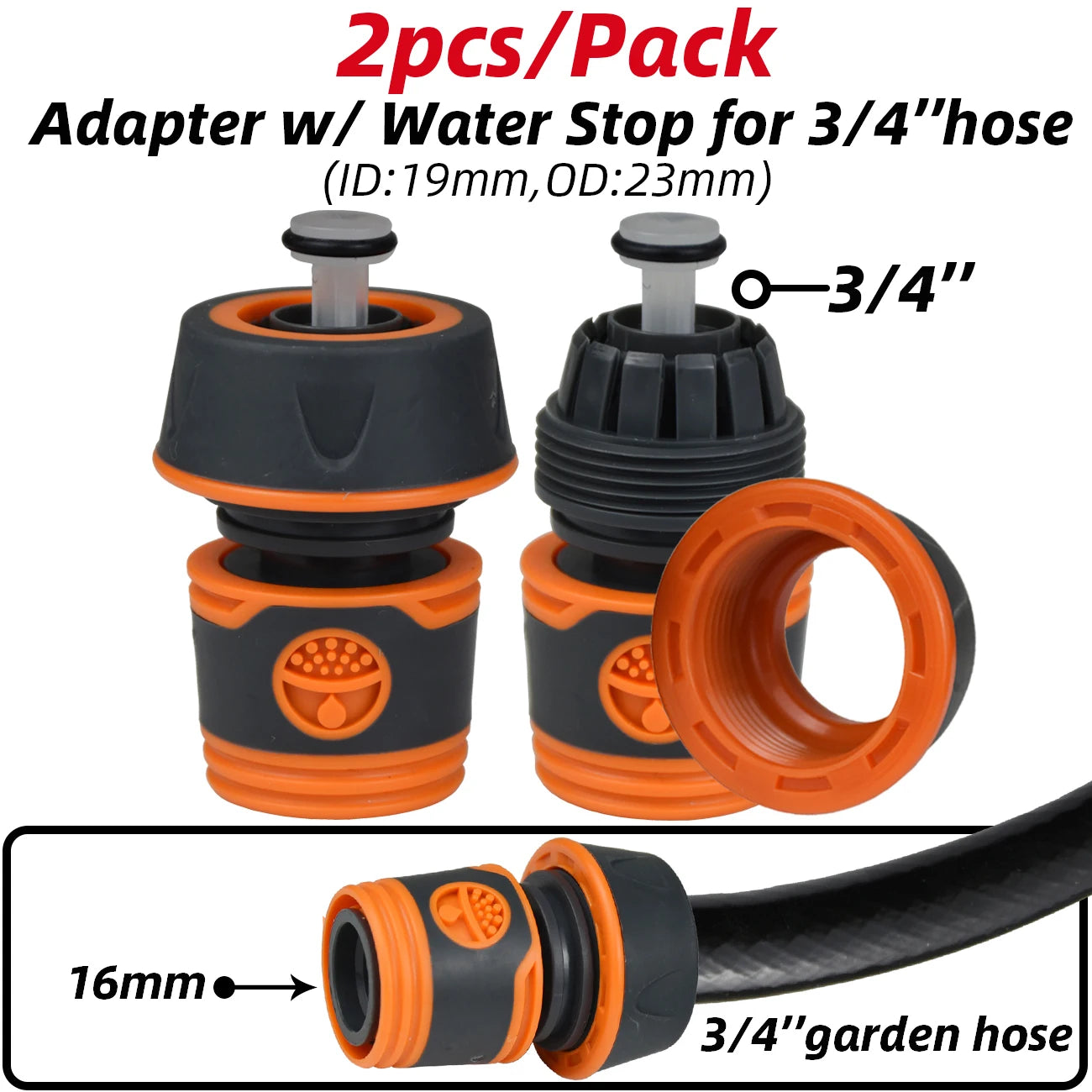 KESLA 2pcs 1/2" 3/4" Garden Hose Adapter 16mm Quick Connector Stop Plug Coupler Joint Water Irrigation Tube Repair Extender